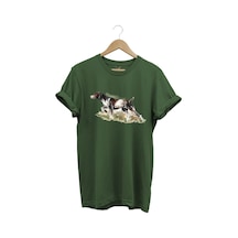 Doğa Avcılık Kurzhaar Av Köpeği Tema Baskılı %100 Pamuk Haki T-shirt Haki