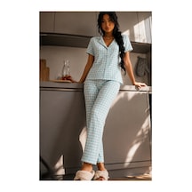 Fit Women Kadın Zarif Yaka Dokulu Ferah Su Yeşili Pijama Takımı