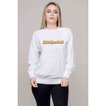 Blind Guardian Logo Gold Baskılı Beyaz Kadın Sweatshirt