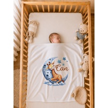 İsme Özel Erkek Bebek Battaniyesi 80x80 Cm %100 Pamuk Çift Kat Penye Organik Baskılı İsimli Bebek Battaniyesi 1038bg Ekru