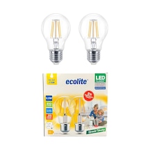 Ecolite 6,5w Led Filament Ampul E27 60w Eşdeğer 2700k Sarı Işık 810 Lümen 2 Li Paket Standart