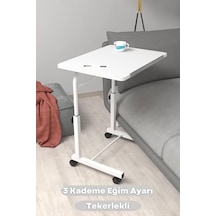 Eğim Yükseklik Ayarlı Laptop Sehpası Kahvaltı Ders Çalışma Bilgisayar Masası Metal Ayak Tekerlekli, Tekerlekli-eğimli-beyaz-beyaz 120x60