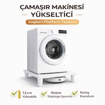İmt Aksesuar Çamaşır Makinesi Yükseltici 60x60 Cm 12 Cm Platform Robot Süpürge Uyumlu Titreşim Azaltıcı Beyaz
