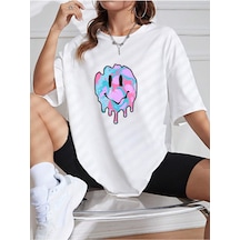 Noıssey Karikatür Ve Grafik Tasarım Oversize T-shirt Cartoon/letter Serisi Kod655 Beyaz