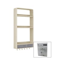 Bej Yapışkanlı Duvar Organizeri Plastik 3 Raf 14cm-19cm-30cm - 2 Çekmece 40cm - 6 Askı 19 Pcarça 4741 Ahşap - Ahşap