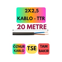 Öznur 2x2,5 Ttr Kablo Siyah Metre Seçenekli - 20 Metre