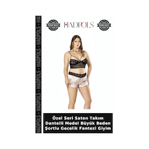Hadpols Özel Seri Saten Takım Dantelli Model Büyük Beden Şortlu Gecelik Fantezi Giyim Siyah