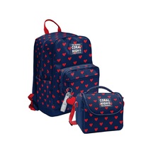 Coral High Lacivert Kırmızı Kalp Desenli Kız Çocuk Okul Sırt Ve Beslenme Çantası Seti - Setygn33229b Çok Renkli