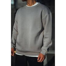 Erkek Bisiklet Yaka 3 İplik Pamuklu Basic Sweatshirt - Boyalı Gri