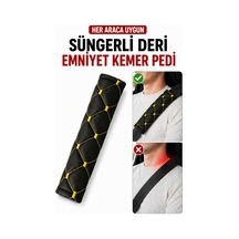 Her Araca Uygun Suni Deri - Süngerli Emniyet Kemer Pedi Siyah-sarı