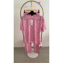 Siyah Kalpli Pembe Kısa Kol Pijama Takımı Pembe