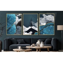 Alüminyum Çerçeveli Gerçek Cama Baskı Sanat Temalı 3'lü Set Cam Tablo 0070