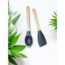 Silikon 2 Parça Kaşık Spatula Set Büyük Boy 28cm Siyah Genel