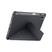 Galaxy Tab A9 Plus İle Uyumlu Akıllı Kılıf, Kalem Bölmeli Lansman Antrasit Origami Standlı Darbe Emici Şeffaf Arka Kapaklı Ultra İnce Popüler Tablet Kılıfı