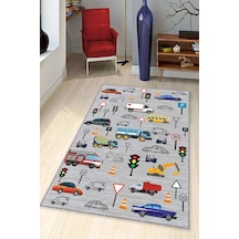 Gri Kaymaz Tabanlı Yıkanabilir Arabalı Çocuk Halısı Ck030n11