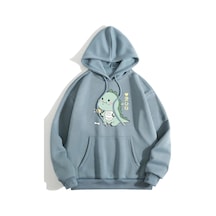 Startmore Mavi Unisex Dino Özel Göğüs Baskılı Oversize Bisiklet Yaka