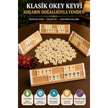 Büyük Boy Ahşap Okey Takımı 4 Kişilik Istaka Seti Taş Torbalı Dayanıklı Kalın Taşlı Oyun Seti
