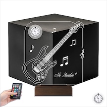 Luvivia Elektro Gitar Müzik Nota Müzisyen Kişiye Özel Metal Saatli 3d Lamba - Masa Gece Lambası Şeffaf