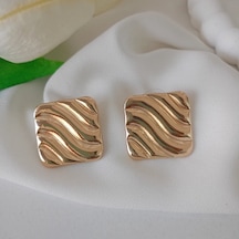 Lente Aksesuar Modern Dalga Dokulu Kare Küpe - Günlük Ve Özel Gün Şıklığı Retro Küpe Gold