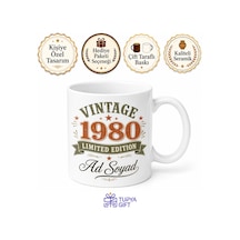 Vintage 1980 Doğumlu İngilizce Kupa Bardak Retro Doğum Yılı Hediye Beyaz / Çok Renkli