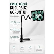 Coverzone Esnek Kollu Telefon Ve Tablet Standı,ent 360 Döner Ayarlanabilir Masa Kelepçesi, Magnezyum Alaşımlı Bükülebilir Gövde, Kaymaz Silikon Ve Eva Pedli, İpad Pro Uyumlu Yk-21