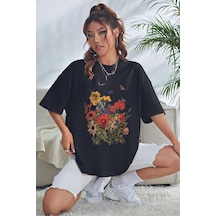 Flood Of Style Kadın Siyah Kelebek Çiçek Baskılı Oversize