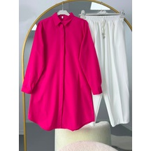 Lovie Moda Basic Oversize Tunik Gömlekli Takım Pembe