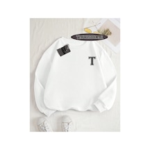 Tarzsokak Biskilet Yaka Sweatshirt Beyaz T Harfi İsme Özel Tasarım