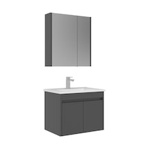 Orka Arno 65 Cm Parlak Antrasit Kapaklı Banyo Dolabı Alt Modül Lavabo Antrasit