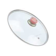 Tencere Sahan Tava Cam Kapağı Buhar Delikli Kapak 18 Cm Pembe Tut