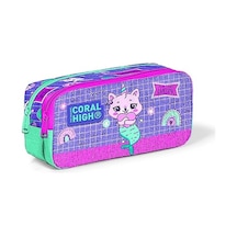Kids İki Bölmeli Kız Çocuk Pembe Mor Kedi Unicorn Kalem Çantası Kalemlik 165-Koyu Yeşil