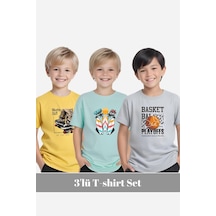 Fyk Kids Erkek Çocuk Yuvarlak Yaka 3'lü Basketball-surf Al Day Baskili T-shi Rt Çok Renkli