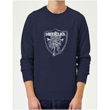 Metallica Heavy Metal Logo Baskılı Indigo Mavi Erkek Sweatshirt