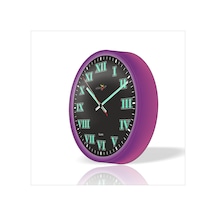 Büyük Fosforlu Klasik Romen Rakkamlı Siyah Zeminli Duvar Saati (465453005) Mor - Siyah