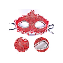 Kırmızı Renk Gözler Kristal Taşlı Dantelli Parti Maskesi 11x17 Cm