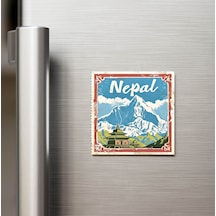 Nepal Nepal - Posta Pulu Temalı Ülke - Baskılı Buzdolap Magneti Kare - 9x9 Cm
