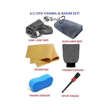 6 Lı Mikrofiber Oto Yıkama Seti Kurulama Bezi Cam Bezi Güderi Oto Eldiven Oto Sünger Detay Fırça