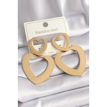 316l Çelik Gold Renk Kalp Model Kadın Küpe 1 Çok Renkli