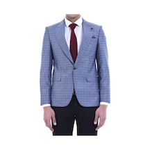 Keten Yarım Astar Desenli Mavi Ceket Wessi 001