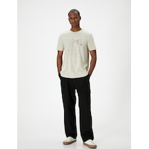 Koton Baskılı Tişört Slim Fit Kısa Kollu Bisiklet Yaka Pamuklu Bej 4sam10638hk Ekru