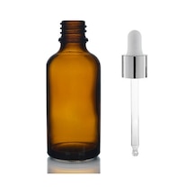 50ml Kahverengi Cam Damlalıklı, 24 Adet, Gümüş Kapak Beyaz Emzik, Ecza Şişesi, Damlalıklı Şişe, Propolis Şişesi, Damlatmalı Şişe, Saç Serum Şişesi, Ecza Şişesi