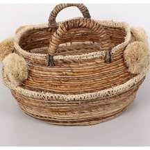 Abaka Ponponlu Sepet 45x35x30 Cm Naturel