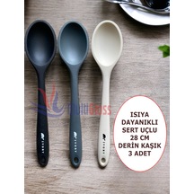 Sert Uçlu Isıya Dayanıklı Silikon 28 Cm Kaşık Seti Syh-gri-krem