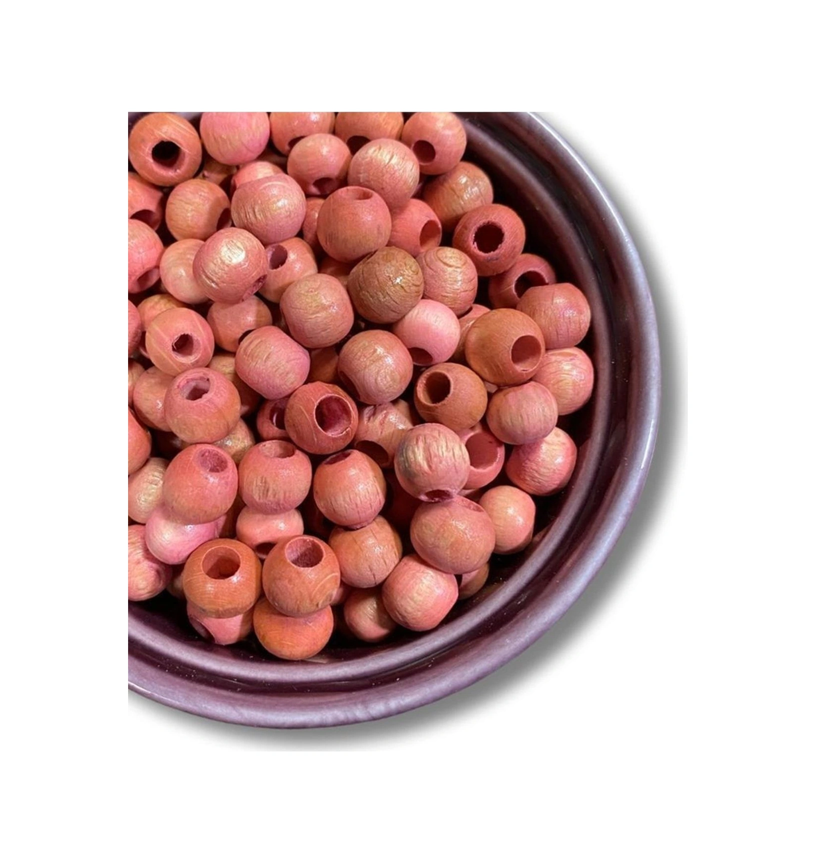 100 Adet - 10 Mm Pembe Ahşap Boncuk