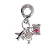 Celikchi Kadın Seyahat Temalı Uçak Valiz Dünya Model Gümüş Charm