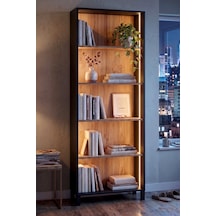 Robin Home Prime 5 Raflı Neon Led Işıklı Kitaplık Ahşap Ayaklı Sepet-siyah 183cm