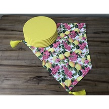 Fuşya Çiçekler Arasında Limon Desenli Runner & Supla Çok Renkli