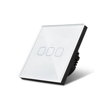 Üçlü Dokunmatik Işık Anahtarı Beyaz Cam Panel Nötrsüz 1 Way 3 Kanal Sk-a803-01