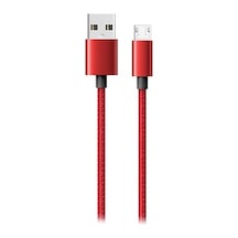 Hytech Hy-X248 1M 3A Micro Usb Kılıflı Metal Kırmızı Şarj Kablosu