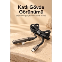 Telefon Standlı Şarj Kablosu Katlanabilir Metal Kollu -